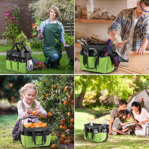 WORKPRO Garden Tool Bag, 10 Pockets and Shoulder Strap, Green - color: Green