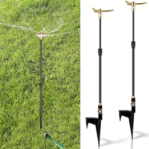 Funnymoom 2 Pack 3-arm Rotating Telescoping Sprinkler 360 Degree Swivel Garden Sprinkler High Rise Lawn with Step Base up to 41.7 Inch for Large Area Coverage (Black) - color: Black