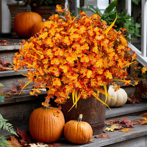 AXYLEX Artificial Mums for Outdoor Fall Flowers (OrangeMixed, 12 Pack) - color: Orangemixed
