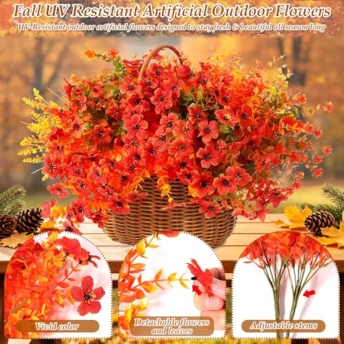 18 Bundles Realistic Fall Artificial Flowers for Outdoors UV Resistant - color: Mixed Orange