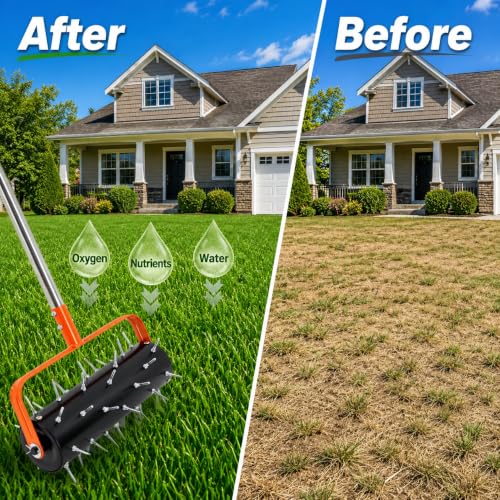 Rolling Lawn Aerator with 42 Spikes 15 Inch Manual Soil Penetrator