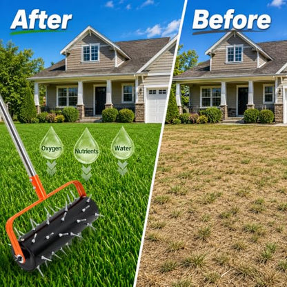 Rolling Lawn Aerator with 42 Spikes 15 Inch Manual Soil Penetrator