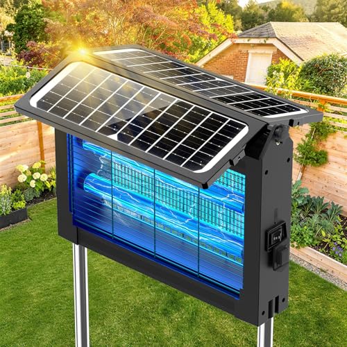 Solar Bug Zapper Outdoor, 4500V Mosquito Zapper with Dual Solar Panels - color: Black