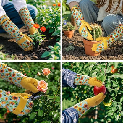 Gardening Gloves for Women, Long Garden Gloves with Grip, Thorn-Proof, Gift - color: Yellow - Sunflower