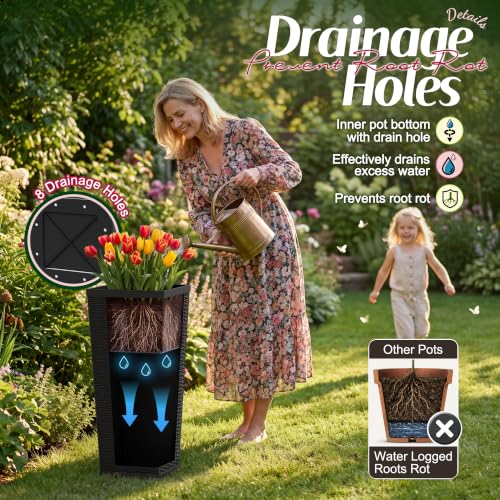 Flamaker 30“ Tall Plastic Planters with Drainage Holes Front Porch Set of 2 - color: Black, size: 30" H