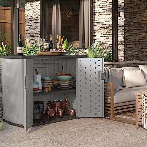 Suncast XL Outdoor Storage Cabinet, 130 Gal, Lockable, Peppercorn Gray