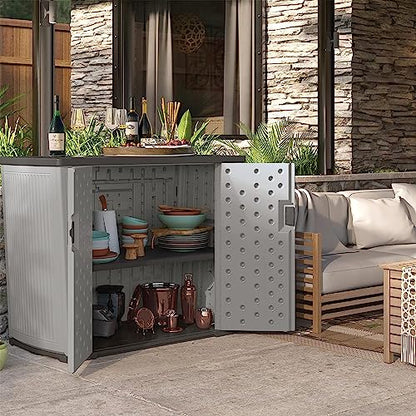 Suncast XL Outdoor Storage Cabinet, 130 Gal, Lockable, Peppercorn Gray