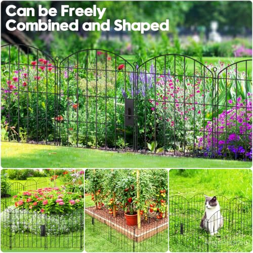 Decorative Garden Fence 24in (H) x16ft (L),Arched Metal No Dig - size: 10 Panels-24in(H) x 16ft(L) with Gate