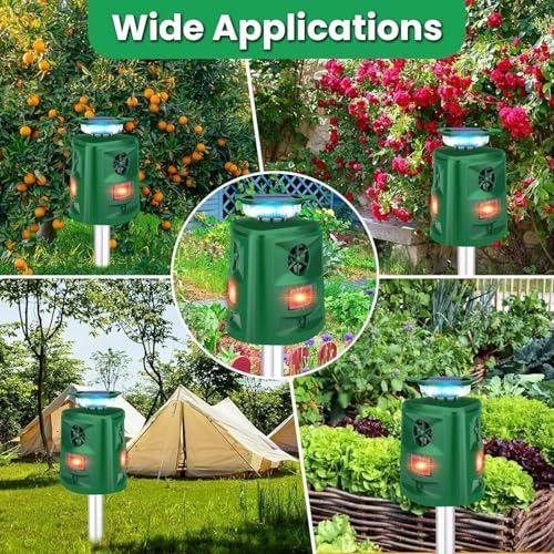 Solar Ultrasonic Squirrel Deer Repellent,Cat Repellent Outdoor,360 ° Solar Animal Repellent with Waterproof IP66 Motion Detection,Skunk Dog Raccoon Repellent Devices for Yard Garden Lawn Outdoor-Olive