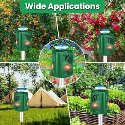 Solar Ultrasonic Squirrel Deer Repellent,Cat Repellent Outdoor,360 ° Solar Animal Repellent with Waterproof IP66 Motion Detection,Skunk Dog Raccoon Repellent Devices for Yard Garden Lawn Outdoor-Olive