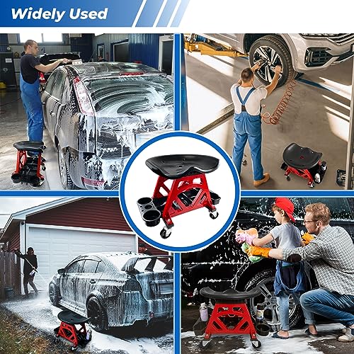 HOXWELL Durable Mechanic Seat with Wheels - Heavy Duty Rolling Stool Car Detailing Creeper Seat with Tool Tray for Workshop, Auto Repair Shop and Home