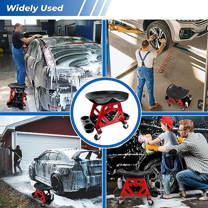 HOXWELL Durable Mechanic Seat with Wheels - Heavy Duty Rolling Stool Car Detailing Creeper Seat with Tool Tray for Workshop, Auto Repair Shop and Home