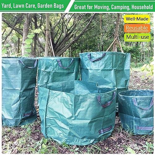 Standard 3-Pack 46 Gallon Lawn Garden Bags Big (D26,H19 in) Yard Waste Bags with Gardening Gloves for Leaf Bag,Yard Debris,Camping Waste,Garden Trash Container,Lawn Grass Clippings,Weeds Bag 4 Handles