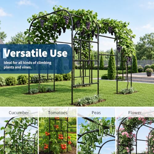 Garvee Garden Arch Trellis for Climbing Plants Outdoor 87" H Grape Arbor - color: Black-118"L*78"W*86"H
