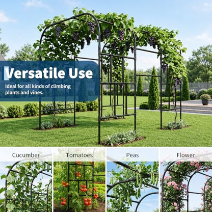 Garvee Garden Arch Trellis for Climbing Plants Outdoor 87" H Grape Arbor - color: Black-118"L*78"W*86"H