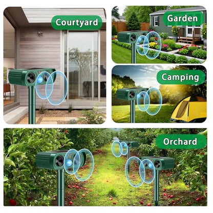 2 Packs Deer Repellent Devices 2026 Solar Power Animal Repeller with Motion Sensor & Ultrasonic Sound, Outdoor Animal Deterrent Devices for Garden Yard Patio to Repel Deer Cat Rabbit Raccoon Dog