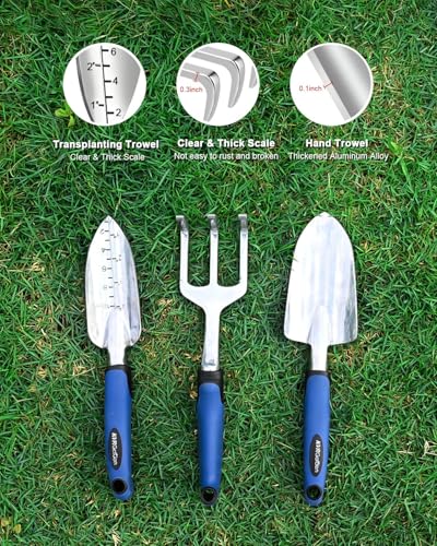 KVR Garden Kneeler and Seat Heavy Duty, 7-Piece Foldable Gardening Bench & Stool Set with 3 Aluminum Tools, 2 Secure Tool Pouches and Double-Layer Tote Bag, Gift for Seniors - color: Blue