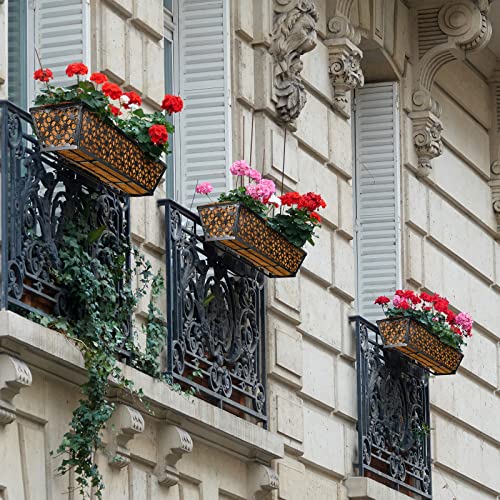 Potchen 6 Pack 24 Inch Railing Window Boxes Planters with Coconut Liner Boxes Metal Black Hanging Flower Planter Window Basket for Indoor Outdoor Lawn