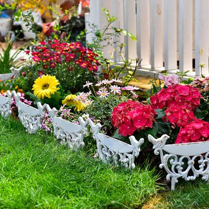 Sungmor Cast Iron Garden Edging Border, 9.9 Inches Tall, 4 Pack White - color: Rustic White - 10inch Tall