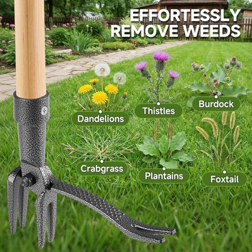 Long Handle Weed Pulling Tool, 46" Standing Weeder - Ergonomic Root Removal for Easy Gardening, Reduces Bending for Senior and Back Comfort
