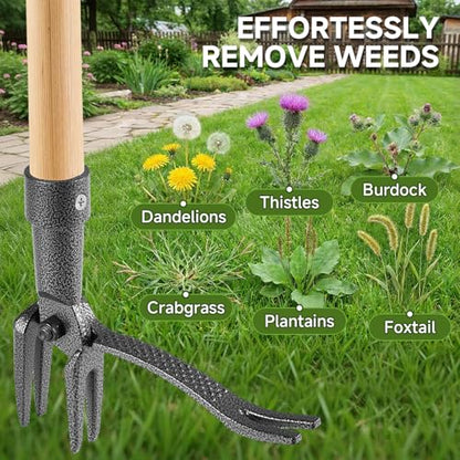 Long Handle Weed Pulling Tool, 46" Standing Weeder - Ergonomic Root Removal for Easy Gardening, Reduces Bending for Senior and Back Comfort