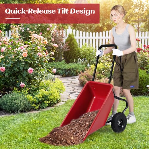 Goplus 2 Wheel Wheelbarrow, 330 LBS Utility Garden Cart (Red) - color: Red