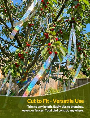 NiHome 20-Pack Spiral Bird Deterrents for Outside, Reflective Rods and Rolls to Safeguard Gardens - 18 PCS Rods & 2 Rolls (262 FT) of Non-Toxic, Waterproof Bird Control Kit