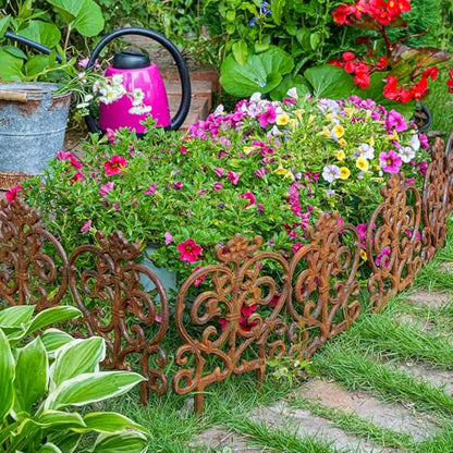 Sungmor Cast Iron Garden Edging, 11.8 Inches Tall 4 Pack Full Rusted - color: Full Rusted - 11.8inch Tall