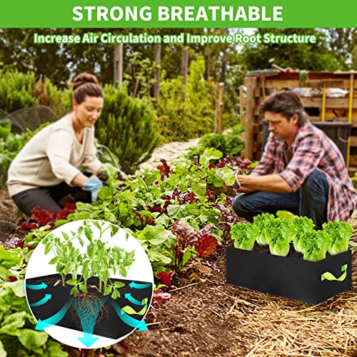 ANGELIOX 2Pcs Grow Bags, 3-Grids Rectangle Grow Bag,14 Gallon Thickened 400G Fabric Garden Bed, Nonwoven Square Flower Planter Containers for Flowers,Vegetable,Fruit, Growing Pots with Handles - size: 90*30*20-2Pack