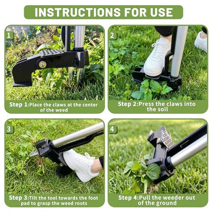 Standing Weed Puller Tool with 4 Claws, Upgraded Weed Remover Tool with Long Handle, Heavy Duty Weed Puller for Dandelion, Stand Up Weeder Root Removal Tool for Garden Lawn Yard