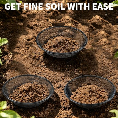 3 PCS Soil Sifter for Gardening,1/4,1/6,1/9 Inch Heavy Duty Rock Dirt Compost Sifter Fits 5 Gallon Bucket,Black Stainless Steel Fine Dirt Garden Sifter for Gravel,Filtering Compost