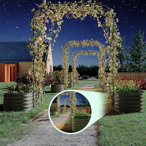 Galvanized Raised Garden Bed with 96" Vertical Arch Trellis, Beige - color: Beige