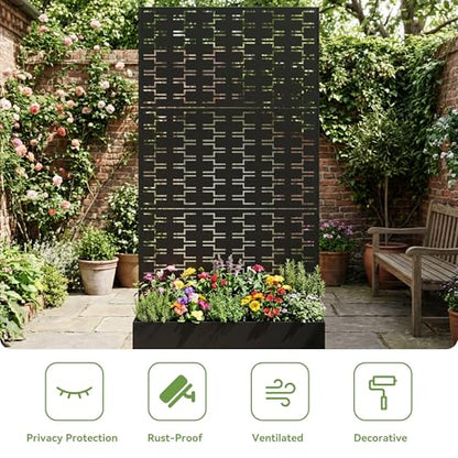 Metal Raised Garden Bed with Trellis and Wheels, 71"x35"x16" (Black-Brick) - color: Black-brick, size: 71"x35"x16"