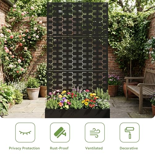 Metal Raised Garden Bed with Trellis and Wheels, 71"x35"x16" (Black-Brick) - color: Black-brick, size: 71"x35"x16"