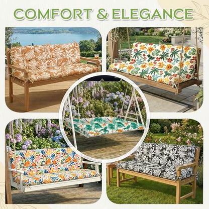 Oxford Fabric Swing Cushions with Backrest & Tie Straps for Patio Bench - color: Tan & White