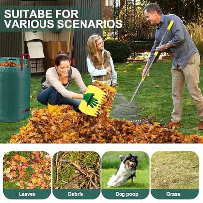 Adjustable Garden Leaf Rake Set, 18" Wide, 25 Tines, 37-79" Handle Metal Leaf Rake with 2 Pack 32 Gallons Leaf Bags and Scoops. Heavy Duty Graden Rakes Set for Lawn, Grass, Shrubs, Flower Beds