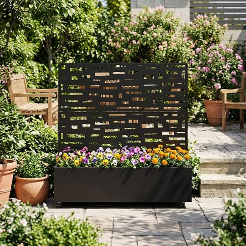 Metal Raised Garden Bed with Trellis and Wheels, 47"x47"x16" (Black-Gerald) - color: Black-gerald, size: 47"x47"x16"