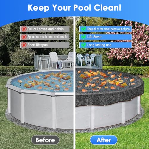 24ft Round Leaf Net Pool Cover, Pool Leaf Net Covers for Above Ground Swimming Pool Leaf Net Screen Cover Mesh Top Covers Netting Large Protective Pool Leaf Cover-24Foot, Black - size: 24ft