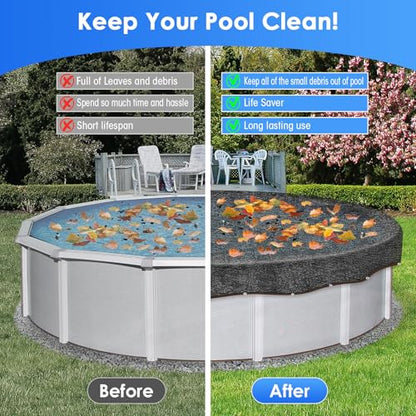 24ft Round Leaf Net Pool Cover, Pool Leaf Net Covers for Above Ground Swimming Pool Leaf Net Screen Cover Mesh Top Covers Netting Large Protective Pool Leaf Cover-24Foot, Black - size: 24ft