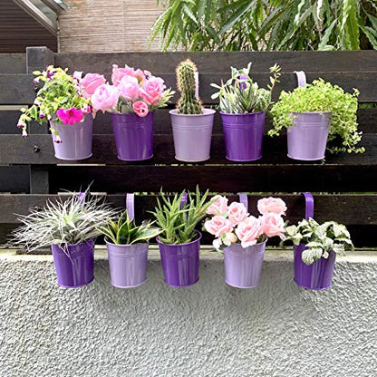 LaLaGreen Outdoor Rail Planter (4 in, 10 Pack) Purple Metal Railing Pots - size: 4 Inch (Purple)