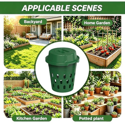 4-Pack Inground Worm Composter, 8L Underground Worm Farm with Aeration & Animal-Proof Lid, Food Waste Recycler for Garden Beds, Easy for Beginners, Green