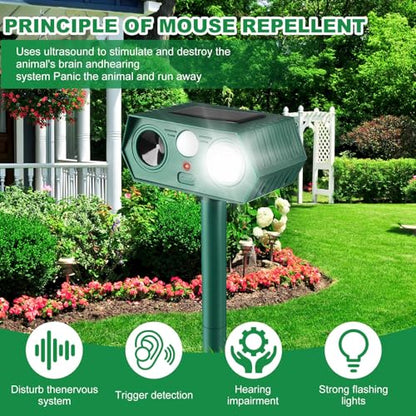 2025 Solar Animal Repellent,Upgraded Ultrasonic Cat Repellent Outdoor,Waterproof Deer Deterrent for Bird Dog Skunk,Squirrels Deterrent with Motion Detection Flash Lights for House B (2 Pack)