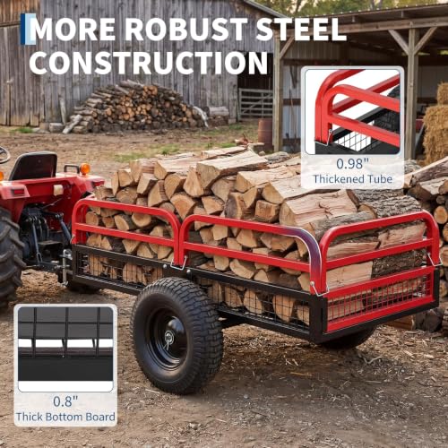 Heavy Duty Utility Trailer, 1500 LB Capacity, 15 Cu.Ft ATV Trailer Pull Behind with Removable Sides & All Terrain Tires, Lawn Tractor Dump Cart for Garden Yard, Red - color: Red