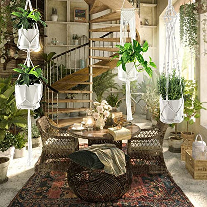 SFENNGPET Macrame Plant Hangers, 6Pack Hanging Planters for Indoor Plants - color: White