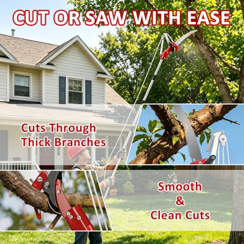 Pole Saw for Tree Trimming, 10.8FT Extendable Tree Pruner Long Handle Branch Cutter with Pruning Saw & Scissors, Manual Limb Trimmer for High Branches, Yard Garden