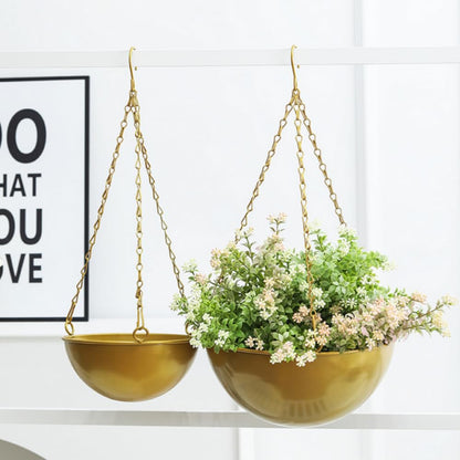 Gold Metal Hanging Planters for Indoor Outdoor Plants,10" Hanging Baskets - color: Gold