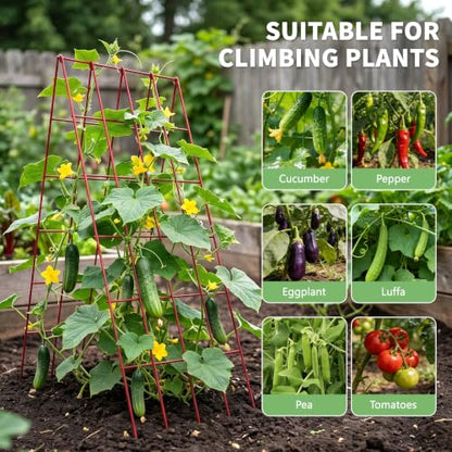 DoCred 39.4" H Cucumber Trellis, 2 Pack Foldable A Frame Garden Trellis - color: Red, size: 39.4" H (Standard)