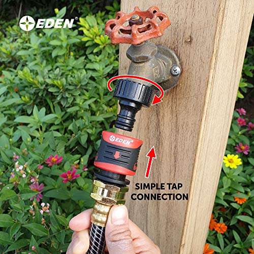 Eden 7-Pattern 33" Metal Garden Hose Watering Wand W/Quick Connect Starter Set 96618 & 95210 Premium Garden Hose Fitting Quick Connect with Water Stop & Lock Feature, 5 pc Set