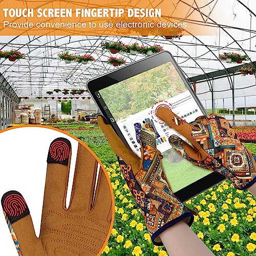 Leather Gardening Gloves for Women Thorn Proof Garden Gloves Touch Screen Working Gloves Gifts,M - color: Bohemian Style a