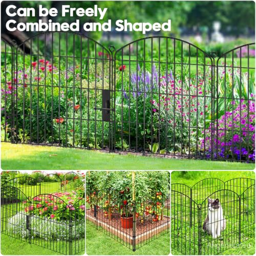 Decorative Garden Fence 32in (H) x22ft (L),Arched Metal No Dig - size: 10 Panels-32in(H) x 22ft(L) with Gate